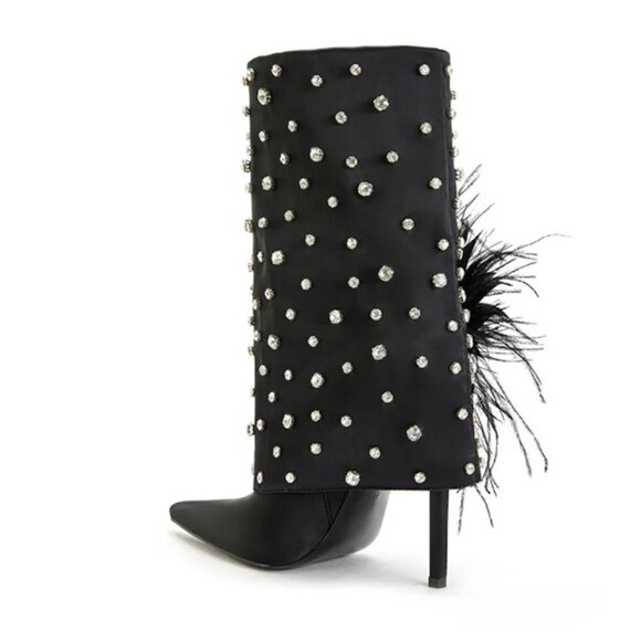 NEW AZALEA WANG Blaise Rhinestone Stiletto Booties black for women 264tn - Picture 4 of 14